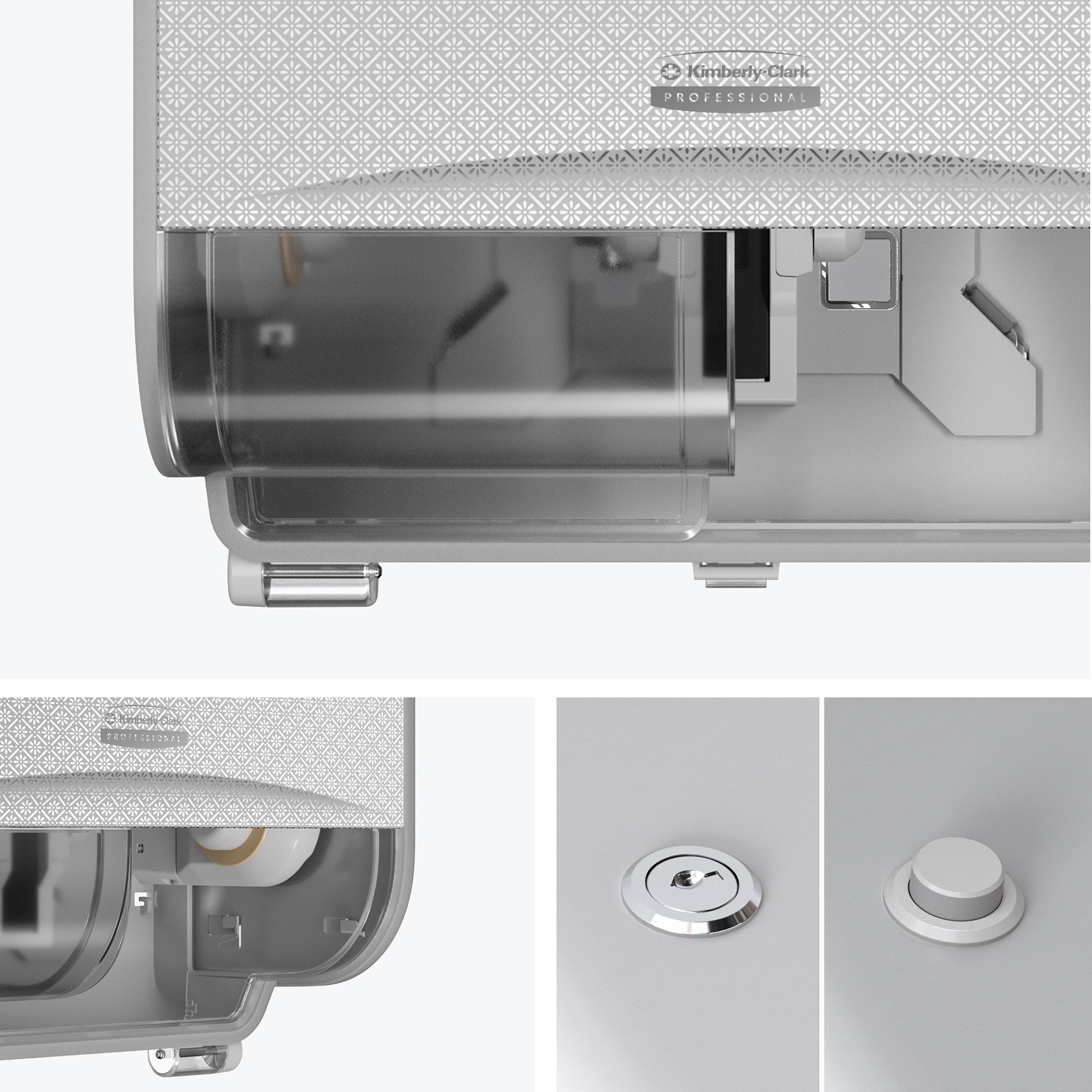 Kimberly-Clark Professional™ ICON™-Standard-Toilettenpapierspender mit 2 horizontalen Rollen (53655), mit silberfarbener Blende im Mosaikdesign; 1 Spender und Blende pro Versandeinheit