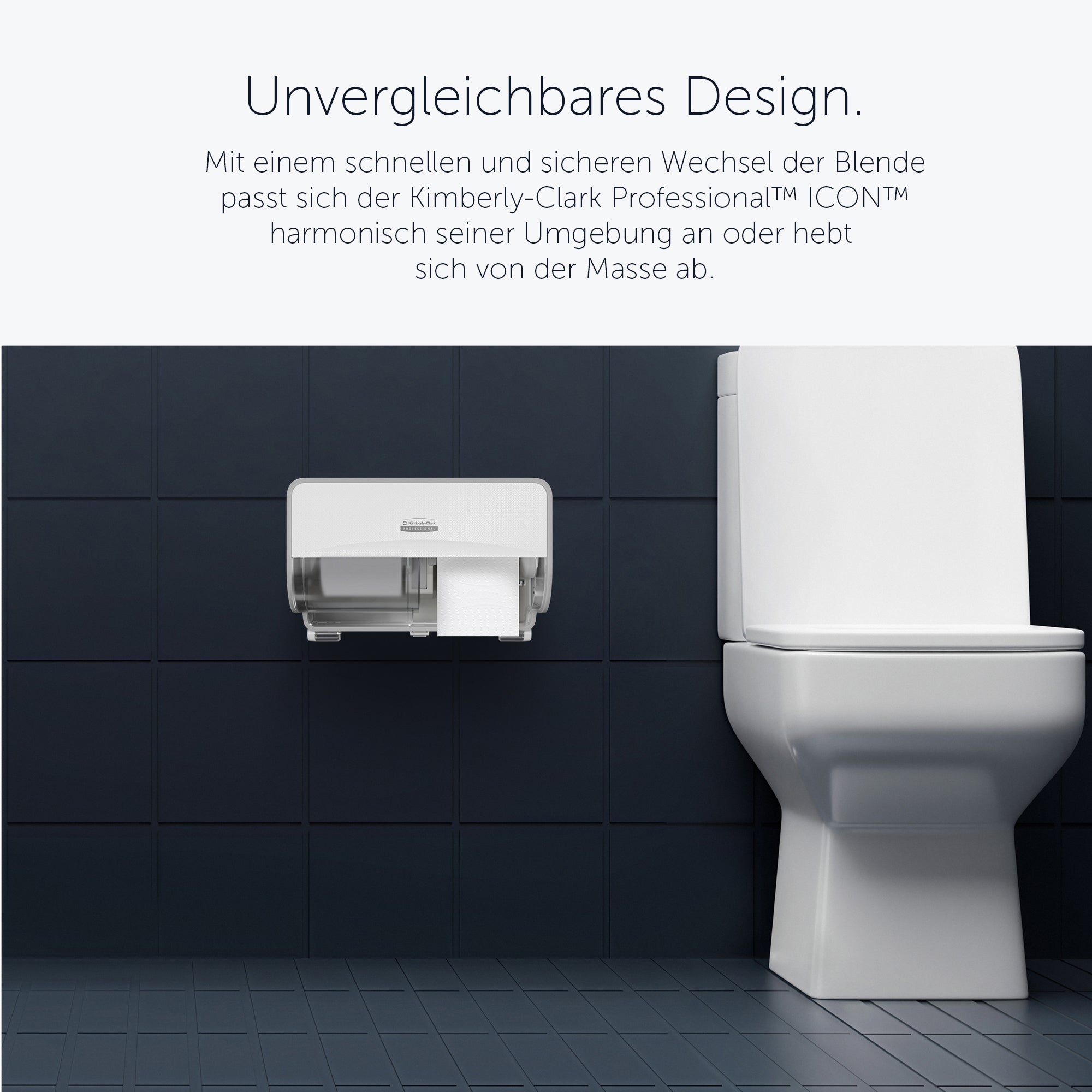 Kimberly-Clark Professional™ ICON™-Standard-Toilettenpapierspender mit 2 horizontalen Rollen (53655), mit silberfarbener Blende im Mosaikdesign; 1 Spender und Blende pro Versandeinheit