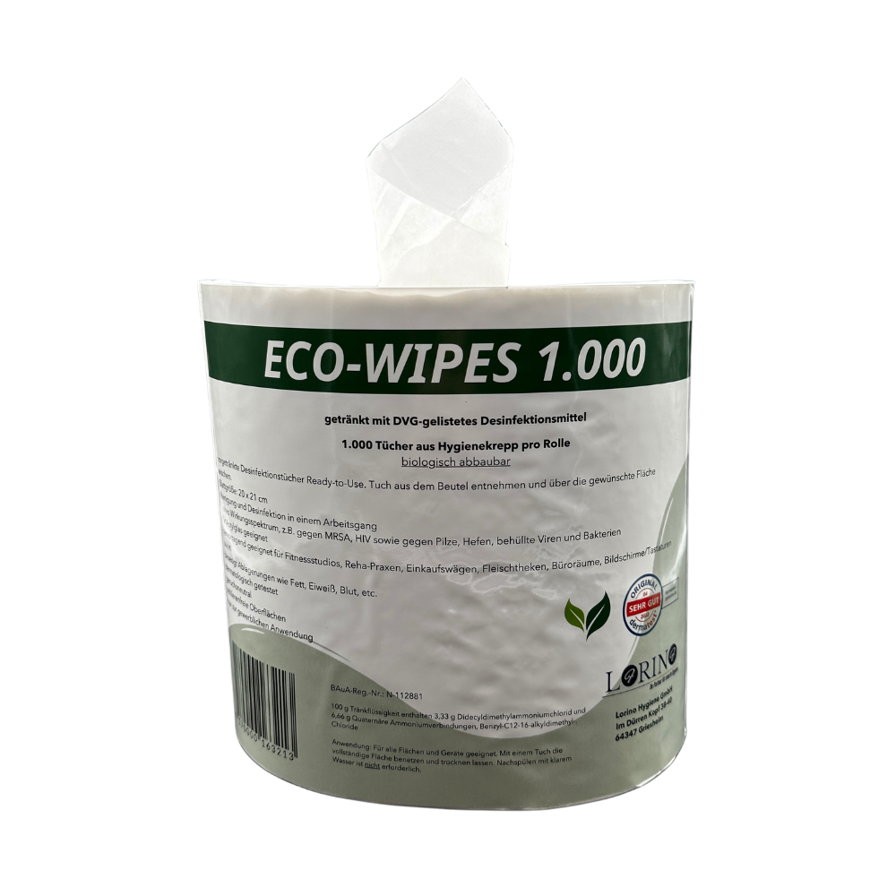 ECO-WIPES 4×1.000 Blatt vorgetränkte Desinfektionstücher Zellstoff